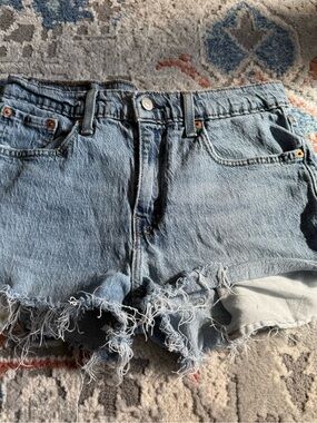 Levi’s Light Blue Frayed Denim Jean Shorts for Women